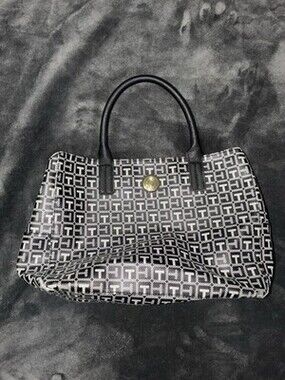 Tommy Hilfiger Black Monogram Classic Shoulder Tote Bag Handbag Purse Everyday